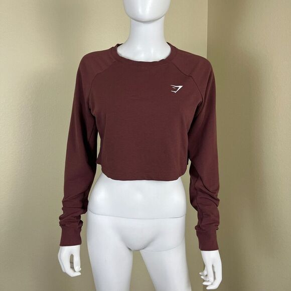 Gymshark Women's Size M Brown Training Cropped Crewneck Sweater Athleisure Yoga - Picture 6 of 14
